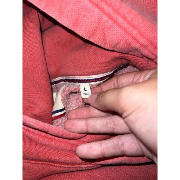 Aritzia TNA Hoodie Women's L Red Faded Oversized Crop Hooded Sweatshirt Raw Hem - Picture 12 of 12